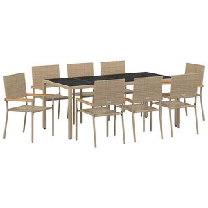 vidaXL Hage Spisegruppe 9 stk. Beige polyrotting