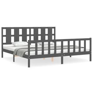 vidaXL Sengeramme med hodegavl gr&aring; 200x200 cm heltre