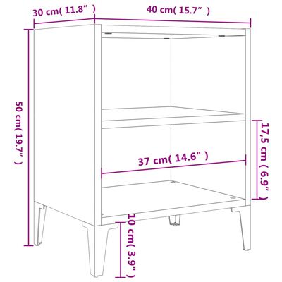 vidaXL Nattbord med metallben grå 40x30x50 cm