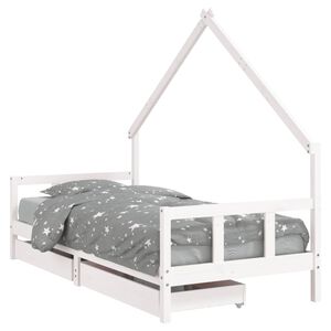 vidaXL Barnesengeramme med skuffer hvit 90x190 cm heltre furu