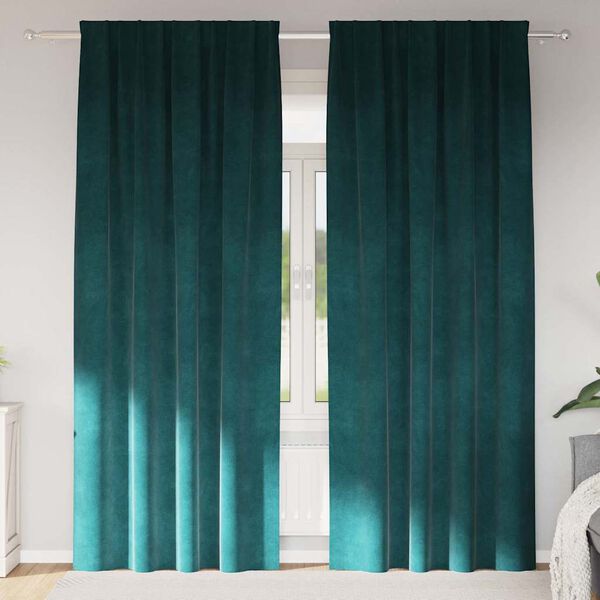 vidaXL Blendingsgardiner 2 pcs M&oslash;rkegr&oslash;nn 140 x 225 cm Fl&oslash;yel