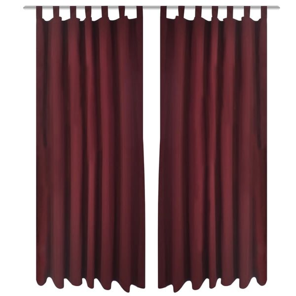 2stk Bordeaux Micro-Sateng Gardiner med Sløyfer 140 x 225 cm