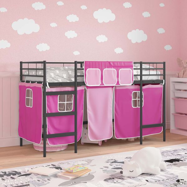 vidaXL Kiddos Loft Senge Ramme med Gardiner Svart og Rosa