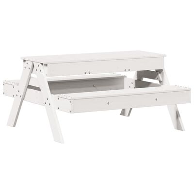 vidaXL Piknikbord med sandkasse for barn hvit heltre furu