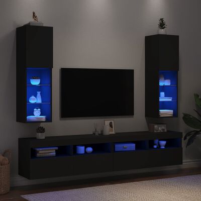 vidaXL TV-benker med LED-lys 2 stk svart 30,5x30x102 cm