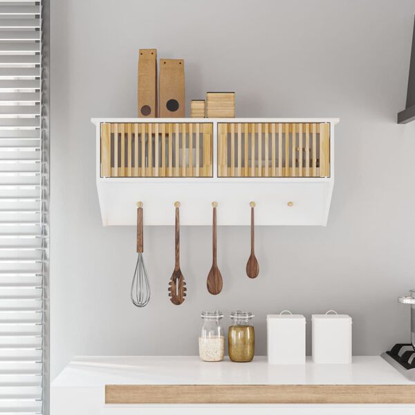 vidaXL Veggarderobe med kroker hvit 80x24x35,5 cm konstruert tre