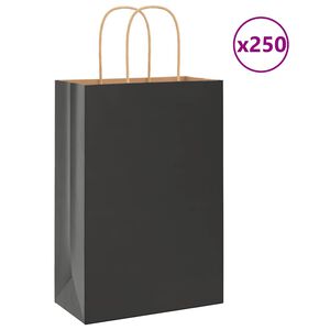 vidaXL Papirposer 250 stk med h&aring;ndtak svart 21x11x31 cm
