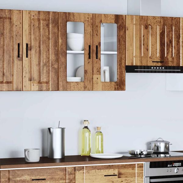 vidaXL Veggmontert kj&oslash;kkenskap med glassd&oslash;r Porto gammelt tre