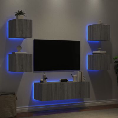 vidaXL Vegghengte TV-benker med LED 5 stk grå sonoma