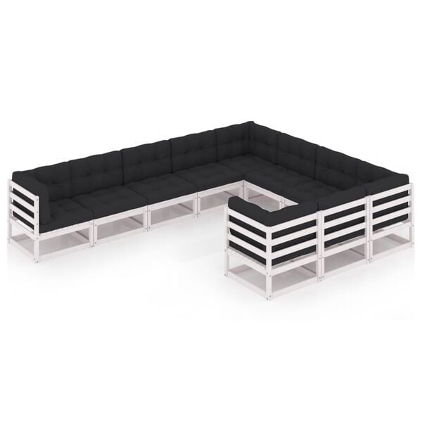 vidaXL Hagesofagruppe med puter 10 deler hvit heltre furu