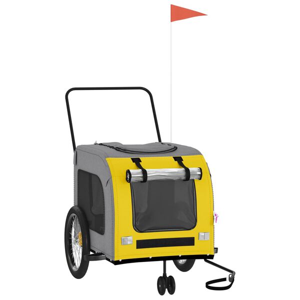 vidaXL Hundevogn gul og grå oxfordstoff og jern