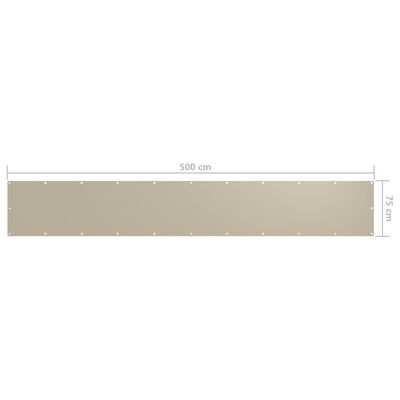vidaXL Balkongskjerm beige 75x500 cm oxfordstoff
