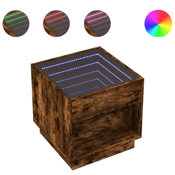 vidaXL Salongbord med Infinity LED røkt eik 50x50x50 cm