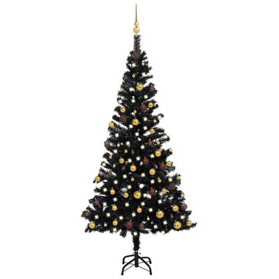 vidaXL Forhåndsbelyst kunstig juletre med kulesett svart 150 cm PVC
