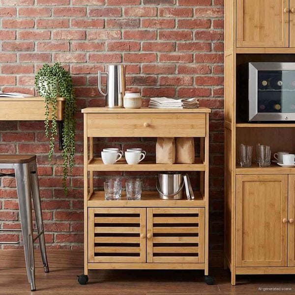 vidaXL Kj&oslash;kkenvogn med hjul Naturlig 59,5 x 36 x 82 cm Bambus