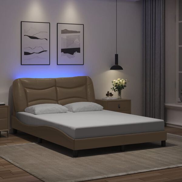 vidaXL Sengeramme med LED uten madrass Hvar cappuccino 120x200 cm