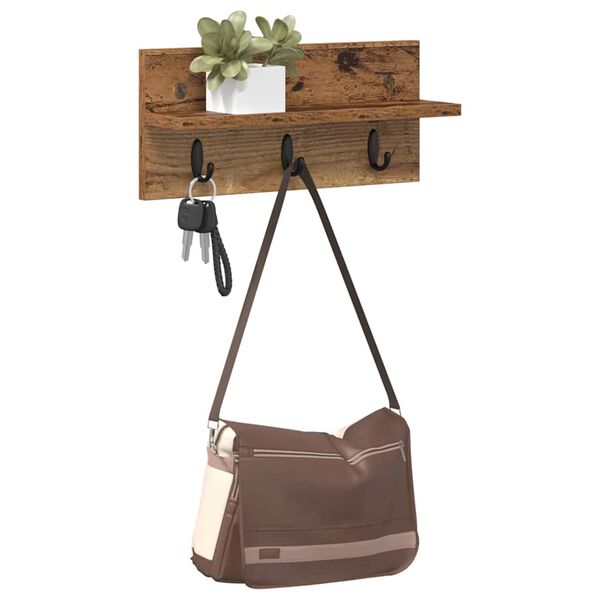 vidaXL Vegghengt kleshenger Veggmontert Gammelt tre 40 x 10,5 x 18 cm