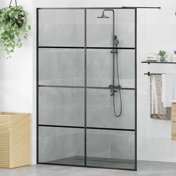 vidaXL Walk-in Dusjvegg Svart 140 x 195 cm herdet glass