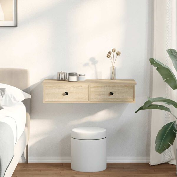 vidaXL Vegghylle med skuffer sonoma eik 80x34x17 cm konstruert tre