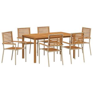 vidaXL Hage Spisegruppe 7 pcs Beige Solid akasietre