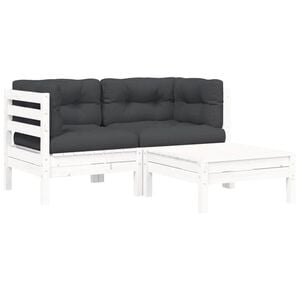 vidaXL Hagesofagruppe med puter 3 deler hvit heltre furu