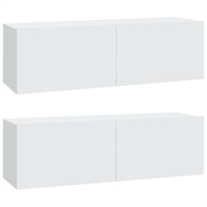 vidaXL Vegghengte TV-benker 2 stk hvit 100x30x30 cm konstruert tre