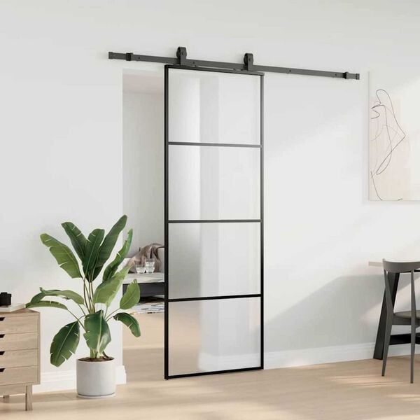 vidaXL Skyved&oslash;r med monteringssett svart 76x205 cm ESG-glass