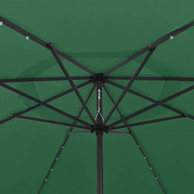 vidaXL Parasoll med LED-lys og metallstang 400 cm grønn