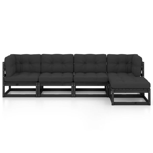 vidaXL Hagesofagruppe med puter 5 deler heltre furu