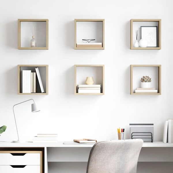 vidaXL Vegghyller kubeformet 6 stk sonoma eik 26x15x26 cm
