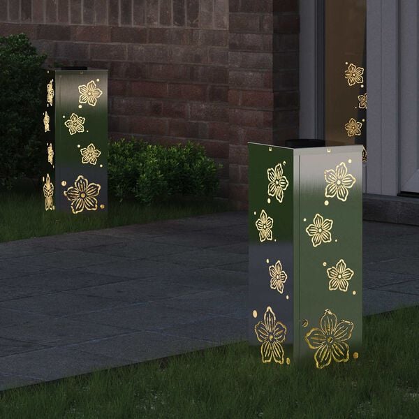 vidaXL Solenergi LED stibelys 2 pcs Rustfritt St&aring;l Rustfritt St&aring;l