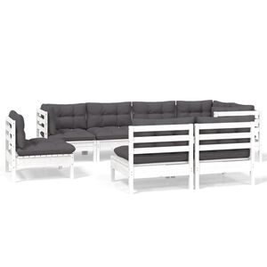 vidaXL Hagesofagruppe med puter 8 deler hvit heltre furu