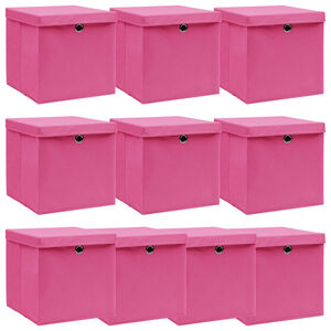 vidaXL Oppbevaringsbokser med lokk 10 stk rosa 32x32x32 cm stoff