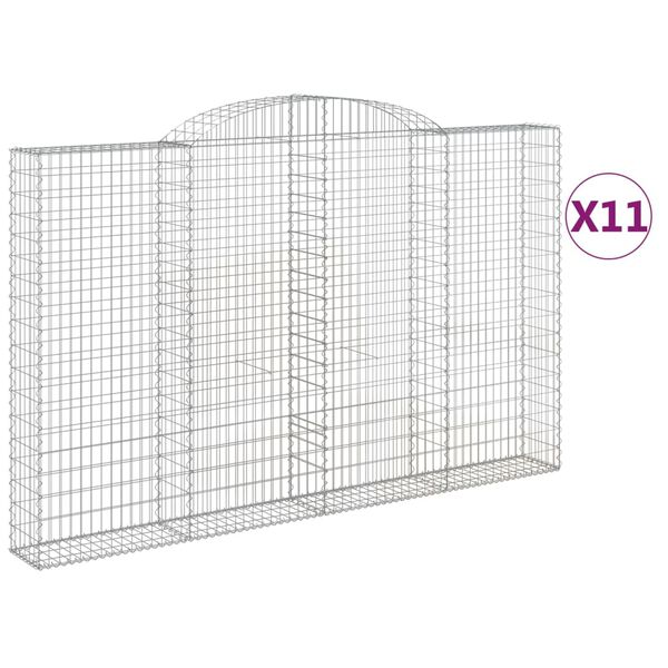 vidaXL Gabionkurver buede 11 stk 300x30x180/200 cm galvanisert jern