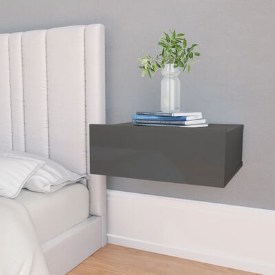 vidaXL Flytende nattbord 2 stk høyglans grå 40x30x15 cm sponplate