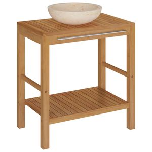 vidaXL Baderomshylle heltre teak med vask marmor kremhvit