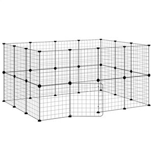 vidaXL Dyrebur 28 paneler med d&oslash;r svart 35x35 cm st&aring;l