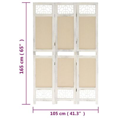 vidaXL Romdeler 3 paneler kremhvit 105x165 cm stoff