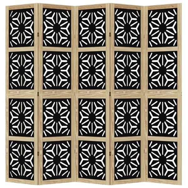 vidaXL Romdeler 5 paneler brun og svart heltre keisertre