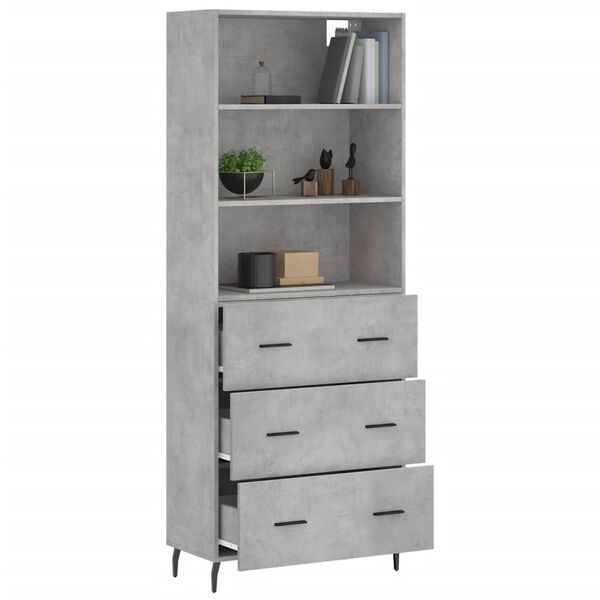 vidaXL Highboard betonggr&aring; 69,5x34x180 cm konstruert tre