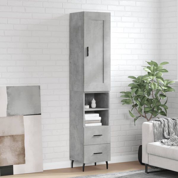 vidaXL Highboard betonggr&aring; 34,5x34x180 cm konstruert tre