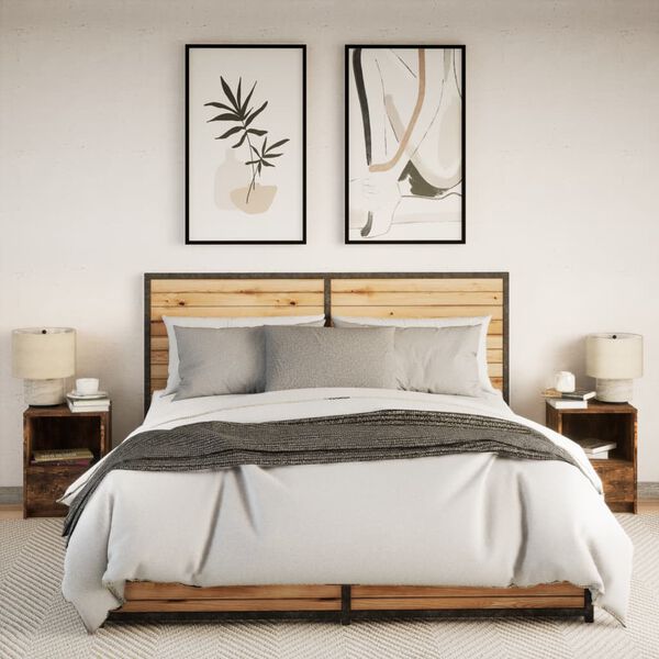 vidaXL Nattbord med LED 2 stk r&oslash;kt eik konstruert tre