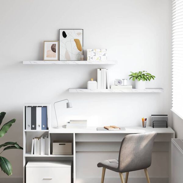 vidaXL Vegghylle 2 pcs Hvit marmor 120 x 23,5 x 4 cm Konstruert tre