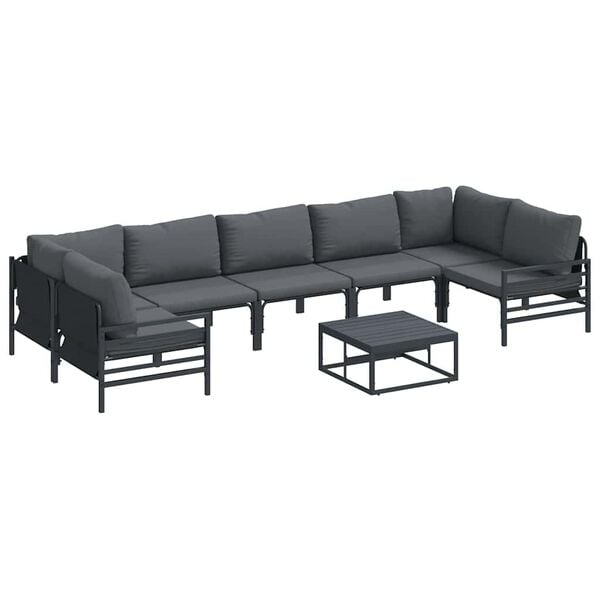 vidaXL Hagesofa Set med pute 8 pcs Svart St&aring;l