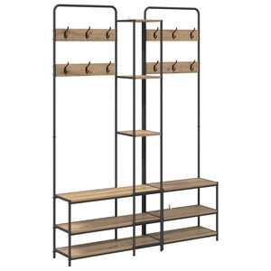 vidaXL Knaggrekker med sko benk Artisan eik 143 x 30 x 199,5 cm