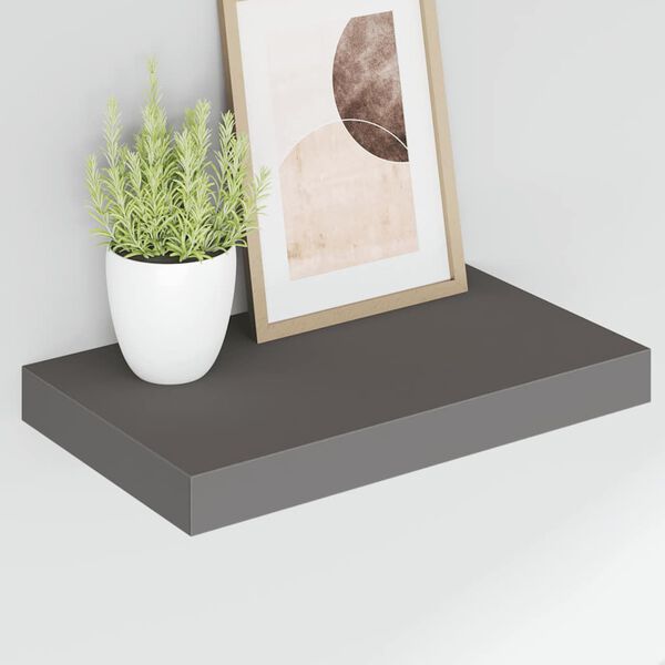 vidaXL Flytende vegghylle h&oslash;yglans gr&aring; 40x23x3,8 cm MDF
