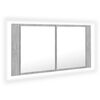vidaXL LED-speilskap betonggr&aring; 90x12x45 cm akryl