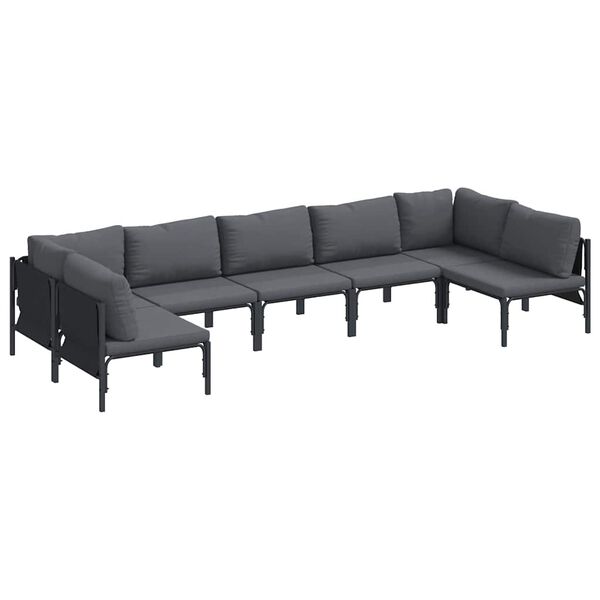 vidaXL Hagesofa Set med pute 7 pcs Svart St&aring;l
