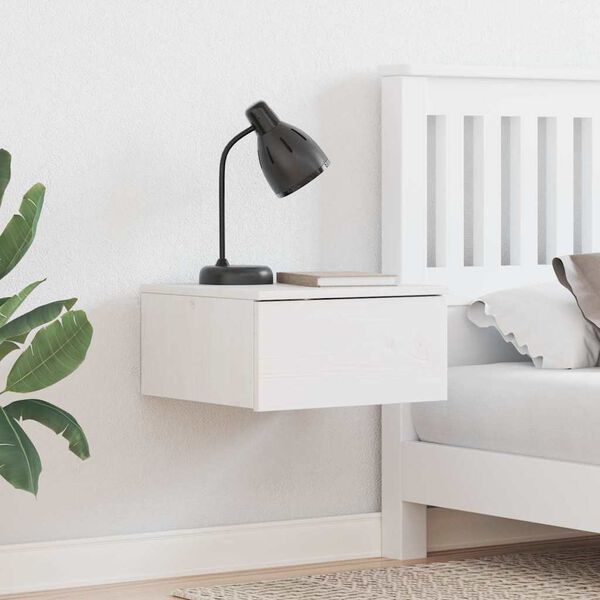 vidaXL Nattbord med skuff 2 pcs Hvit 37 x 35 x 18,5 cm Heltre furu