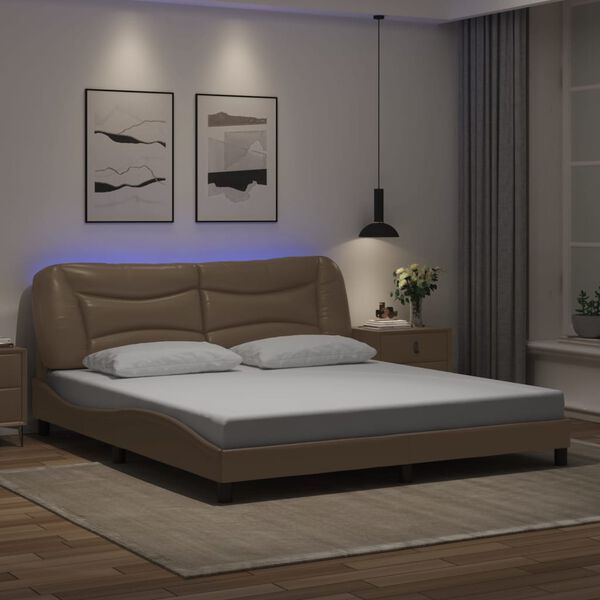 vidaXL Sengeramme med LED uten madrass Hvar cappuccino 180x200 cm